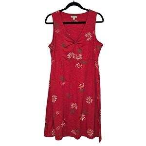 Toad&Co Rosemarie Dress L Red Daisy Floral Empire Waist Zip Pocket Boho Summer